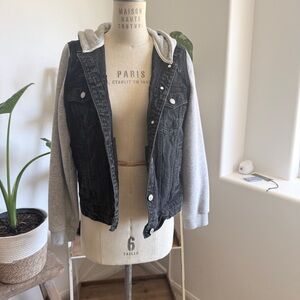 Black Denim Jacket with Gray Hoodie